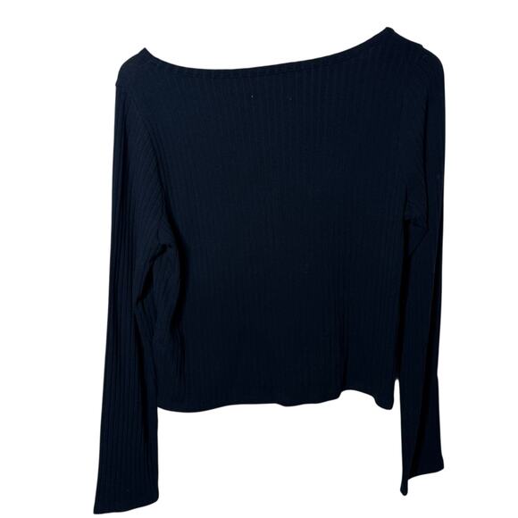 Madewell Ribbed Cardigan Crop Tee Button Down Scoop Neck True Black Large - Picture 6 of 7